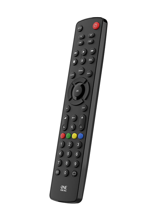One For All Contour 4 Universālā tālvadības pults TV - 4 ierīču vadība - TV / Smart TV, Set Top Box, DVD, Blu-Ray un audio ierīces - garantēti darbojas ar visām ražotāju markām – URC1240