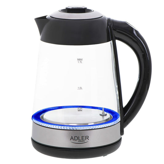 ADLER stikla tējkanna 1,7 l - LCD displejs, temperatūras regulēšana, melns