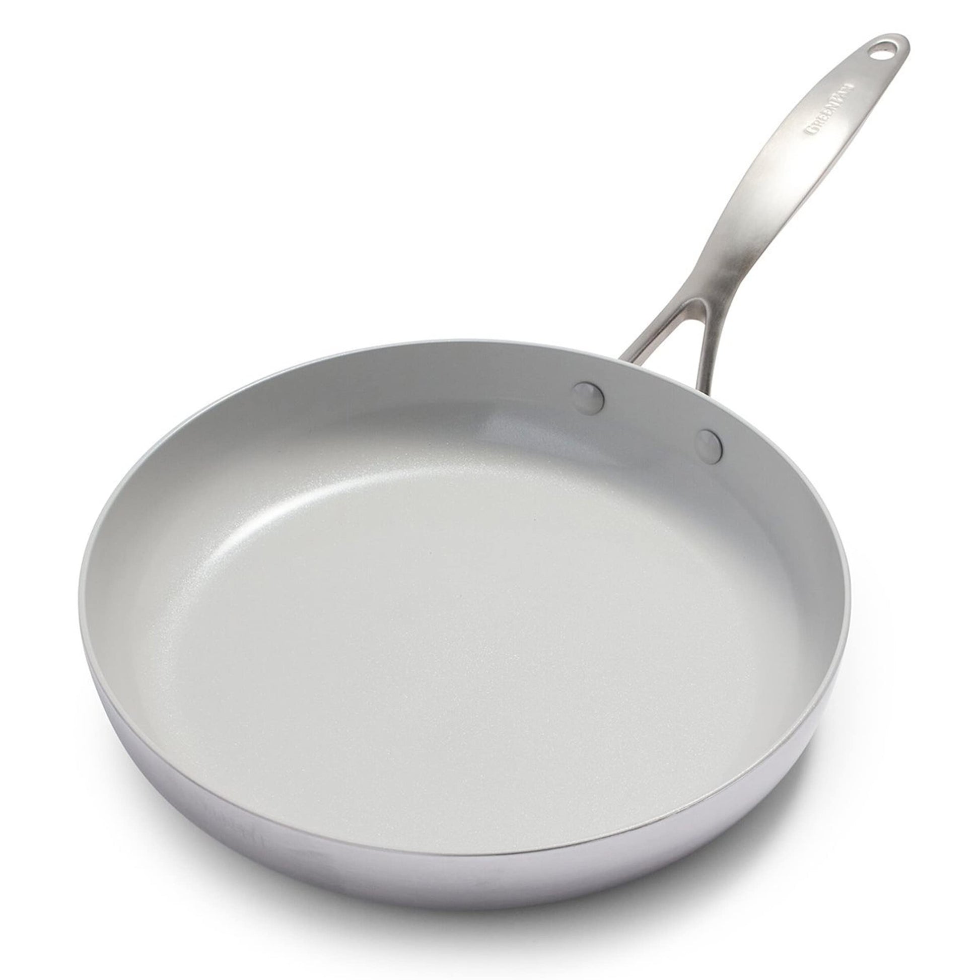 GreenPan Venice Pro Tri-Ply 30cm - Healthy non-stick stainless steel, PFAS-free, dishwasher and oven safe, silver color.