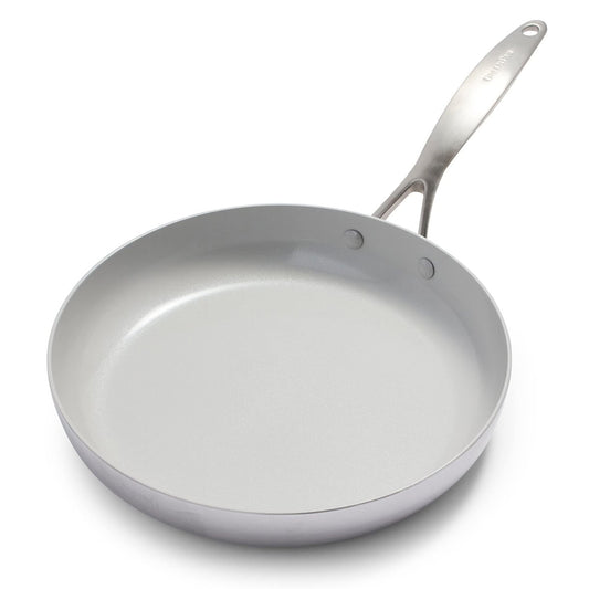 GreenPan Venice Pro Tri-Ply 30cm - Healthy non-stick stainless steel, PFAS-free, dishwasher and oven safe, silver color.