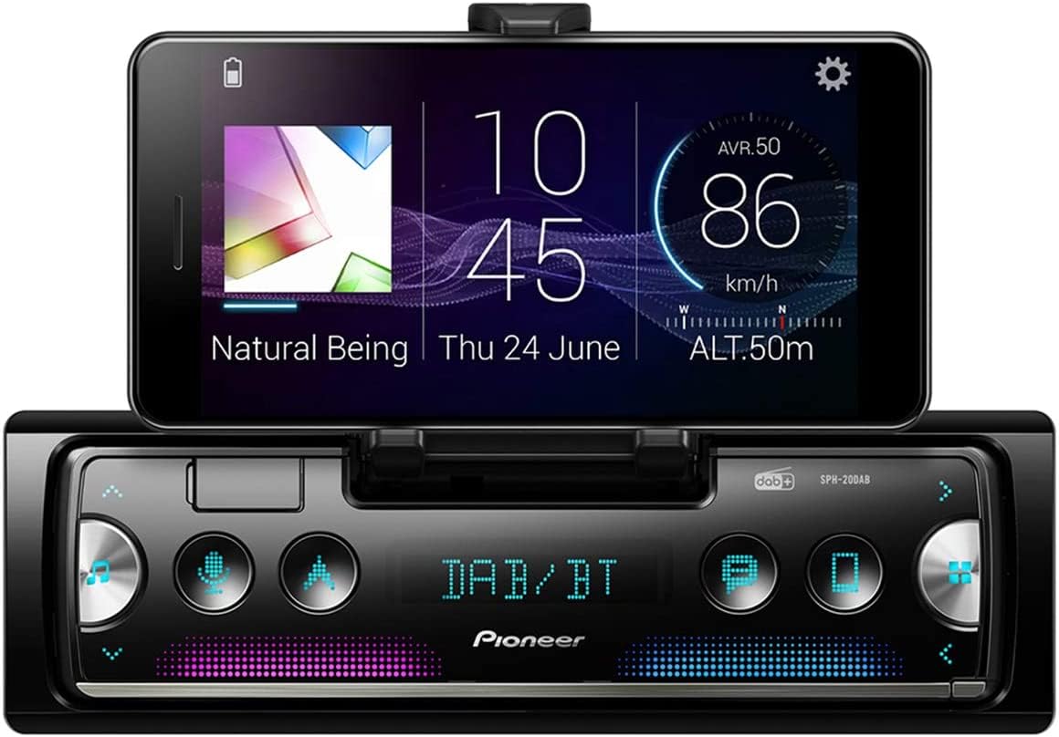 Pioneer SPH-20DAB-AN ar DAB antenu, 1-DIN viedtālruņa automašīnas radio ar RDS un DAB+, Bluetooth, USB MP3, WMA, WAV, FLAC, Android atbalstu, iPhone kontroli, Smart Sync lietotni