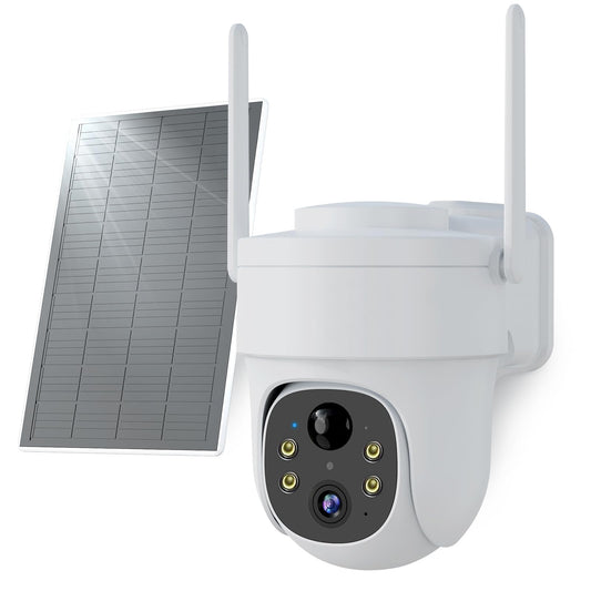 2K uzraudzības kamera ārā WLAN saules, 360° PTZ kamera uzraudzībai ārā ar prožektoru, 3MP krāsu nakts redzamība, AI cilvēku atpazīšana, divvirzienu audio, IP65 ūdensizturīga, saderīga ar Alexa