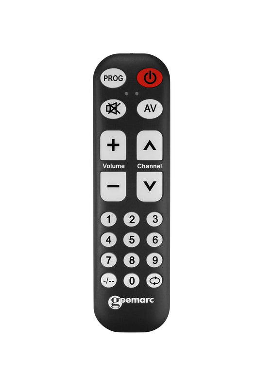 Geemarc TV1 - Viegli lietojama universālā tālvadības pults ar 19 lielām programmējamām taustiņām senioriem - nepieciešama oriģinālā tālvadības pults savienošanai - darbojas kā infrasarkano staru tālvadības pults.
