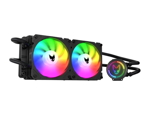 Oversteel ZIRCON Liquid Cooling 240mm RGB - 2x 120mm PWM fans, 200W TDP, compatible with Intel and AMD AM4, black color.