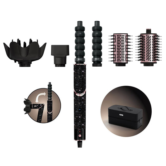 Shark FlexStyle Sparkle Limited Edition Black Diamond 5-in-1 matu stilizētājs un žāvētājs ar lokšņu uzgali, lāpstiņu suku, ovālu suku, koncentratoru, difuzoru, uzglabāšanas kasti, bez karstuma bojājumiem HD446JBEU