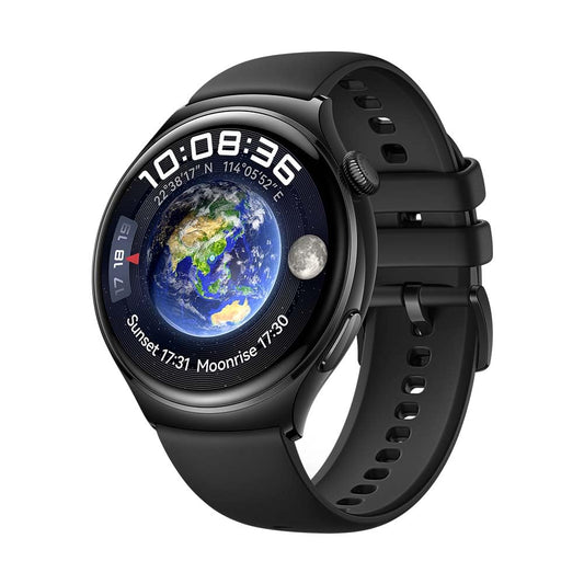 HUAWEI Watch 4 - 1.5" LTPO-AMOLED display, stainless steel case, eSIM, compatible with Android and iOS, black fluoroelastomer strap.