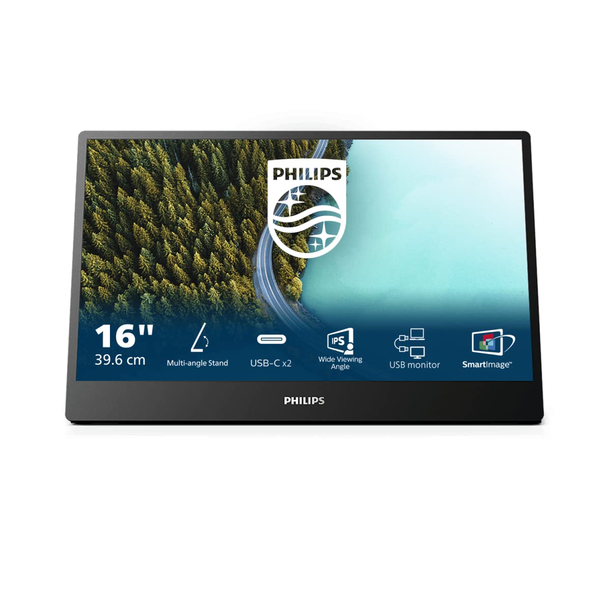 PHILIPS 16B1P3302D - 16" FHD portable business monitor, 1920x1080, USB-C connection, multi-angle stand, black