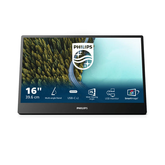 PHILIPS 16B1P3302D - 16" FHD portable business monitor, 1920x1080, USB-C connection, multi-angle stand, black