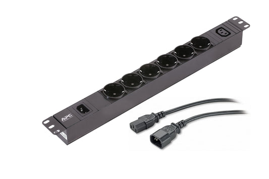 APC EPDU1010B-SCH - 7 AC outputs, 1U rackmount, black power distribution unit for efficient energy management.