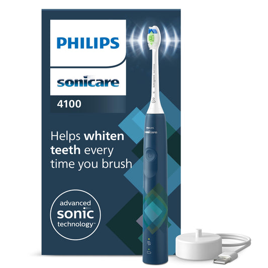 Philips Sonicare 4100 elektriskā zobu birste ar skaņas tehnoloģiju un diviem režīmiem, spiediena kontrole un SmarTimer, Zils Prismatic, modelis HX3689/42