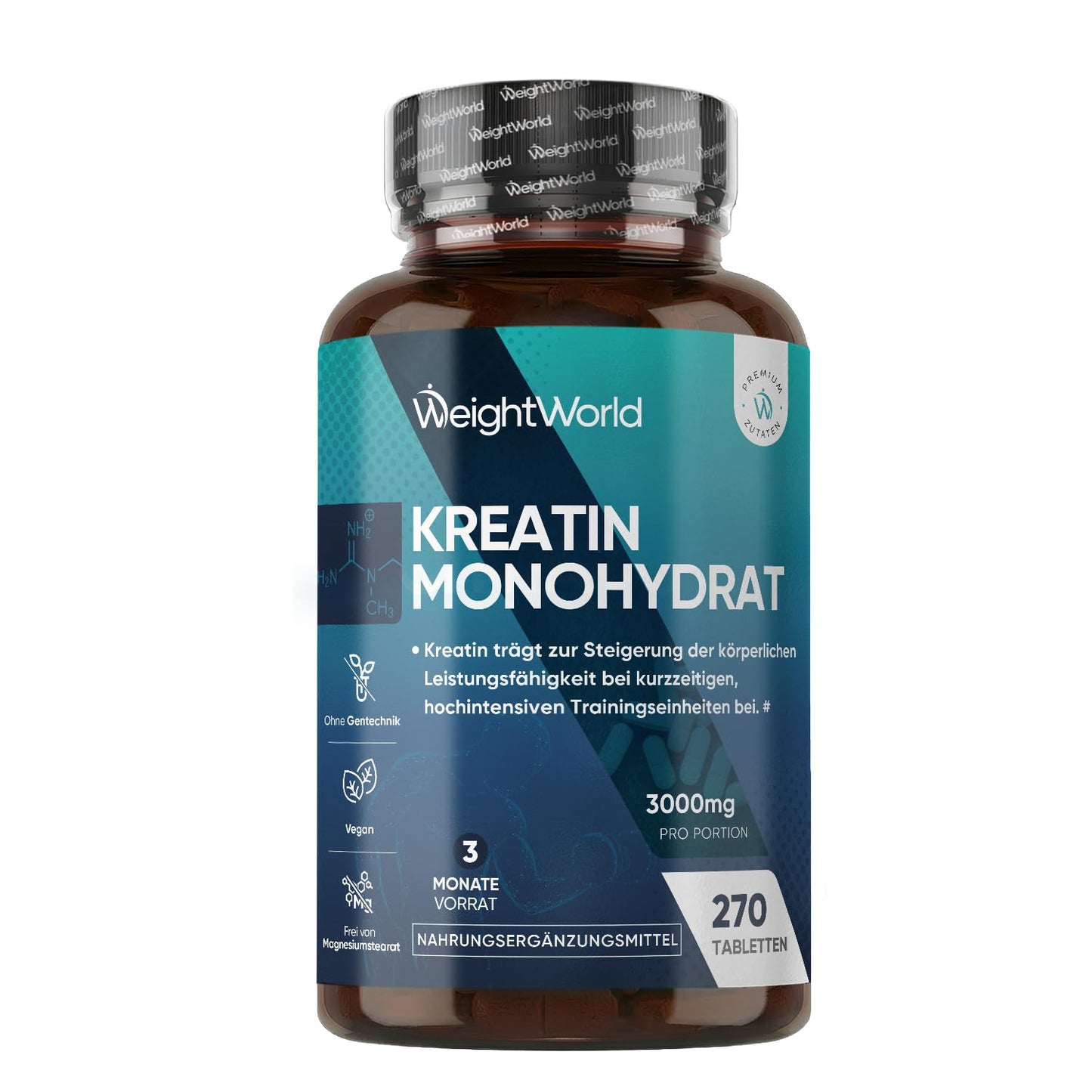 Kreatīns monohidrāts tabletes WeightWorld – 3000 mg porcijā, 3 mēnešu krājums