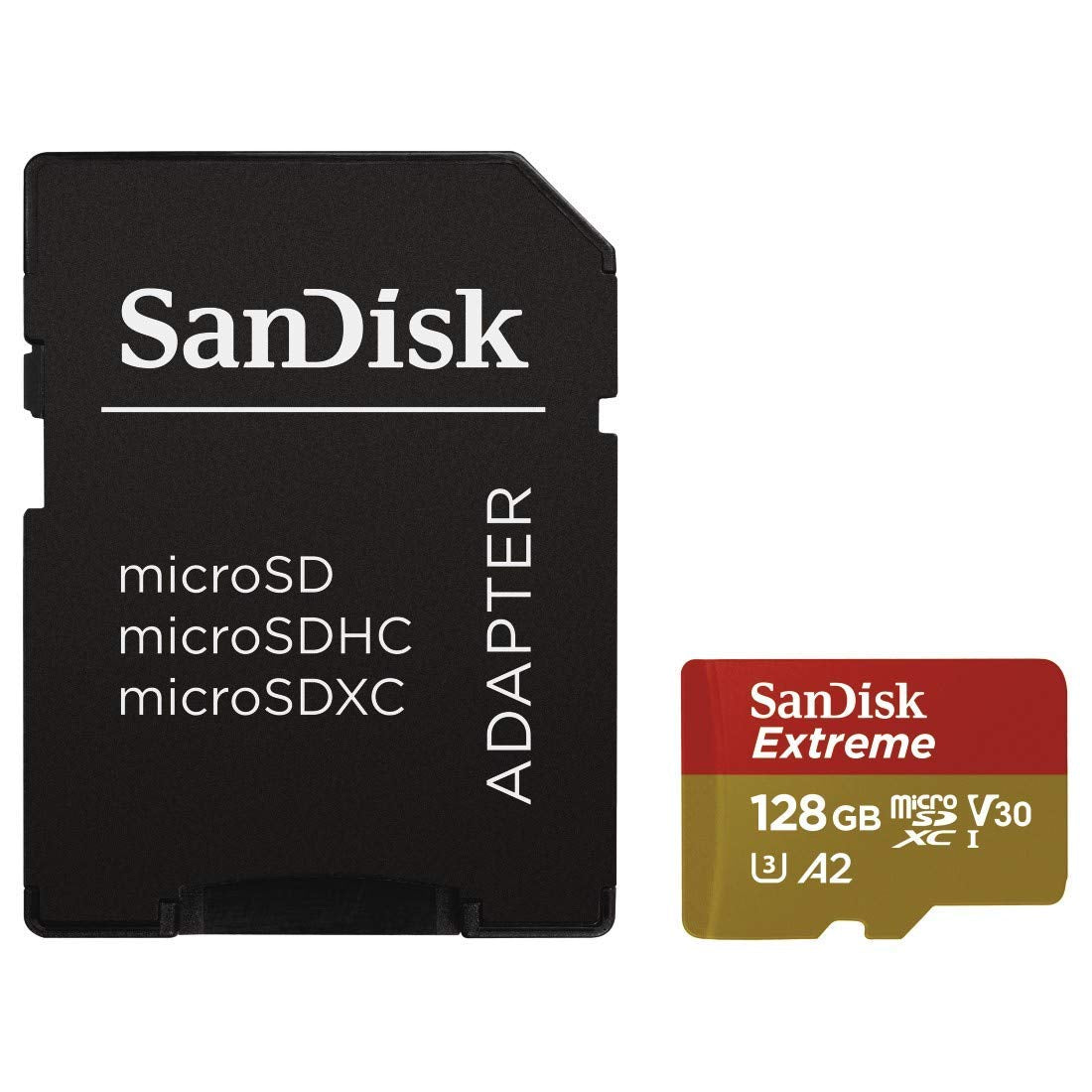 SanDisk Extreme 128 GB microSDXC atmiņas karte darbības kamerām un droniem ar A2 lietotnes veiktspēju līdz 160 MB/s, Class 10, U3, V30