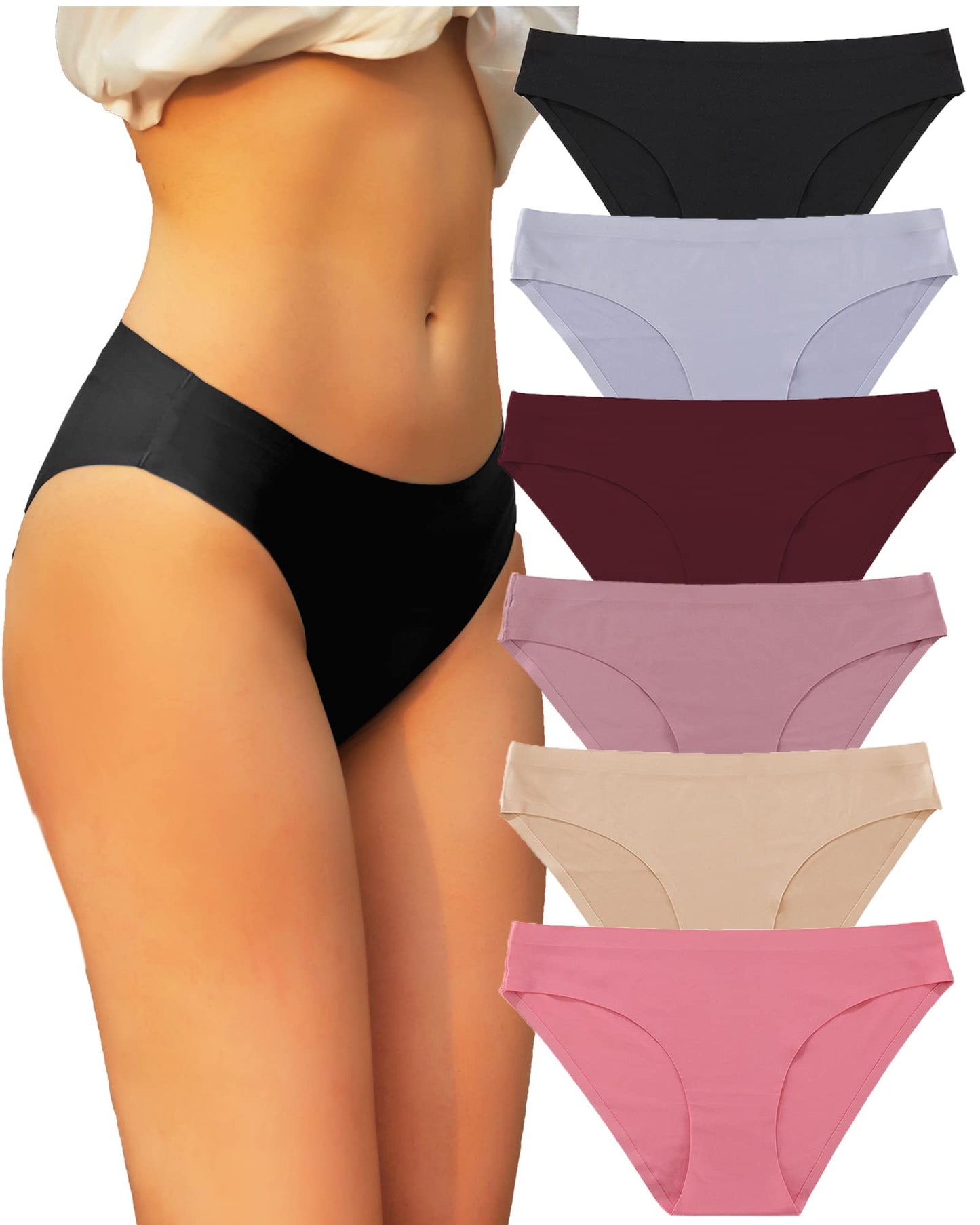 Sieviešu bezšuvju apakšbikses FINETOO, 6 gab., neredzamas, bikini griezums, seksīgas un ērtas, XS-2XL, melnas