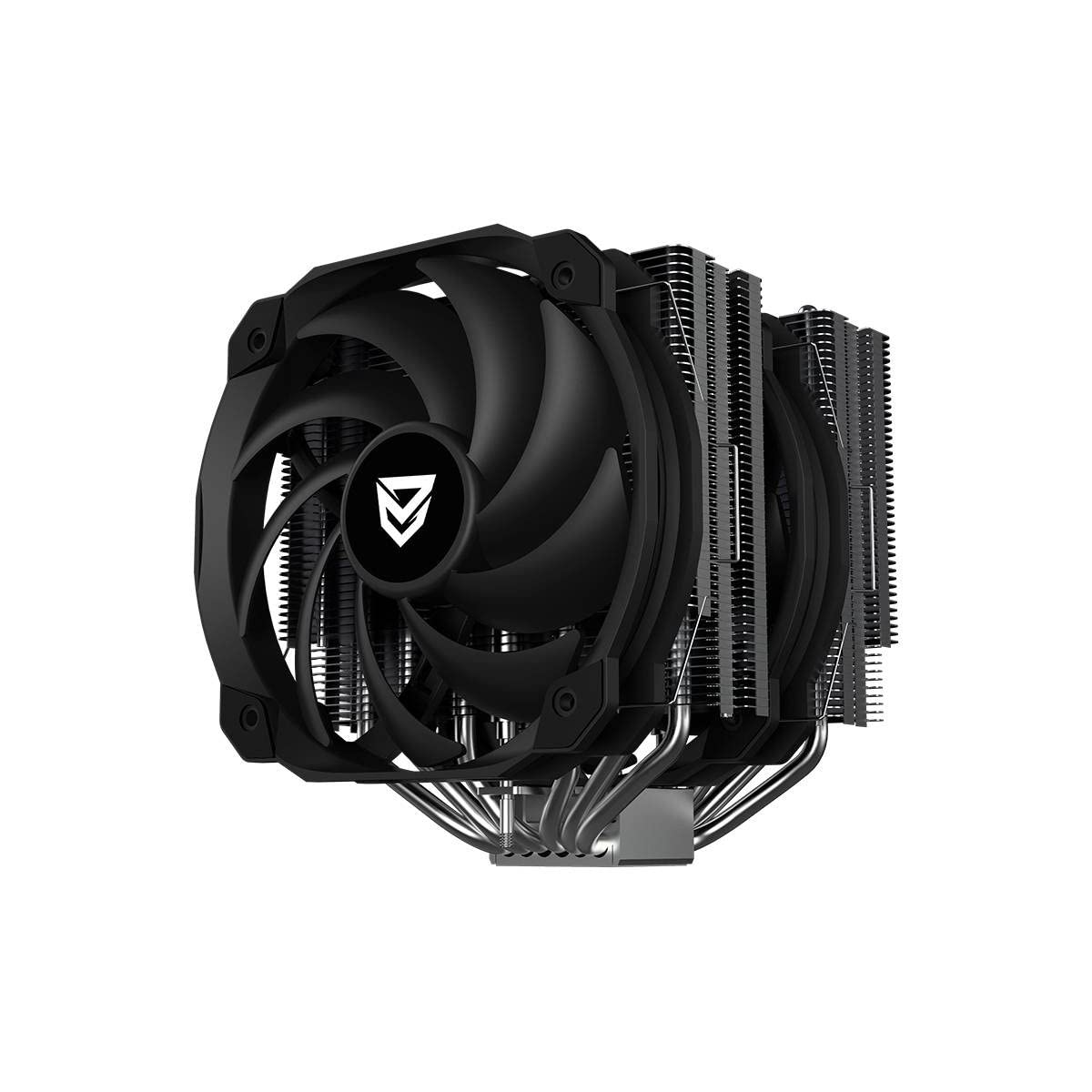 Nfortec AEGIR X CPU dzesētājs - 6 siltuma caurules, 2x 140mm PWM ventilatori, TDP 200W, saderīgs ar LGA1700 un AM4, melns