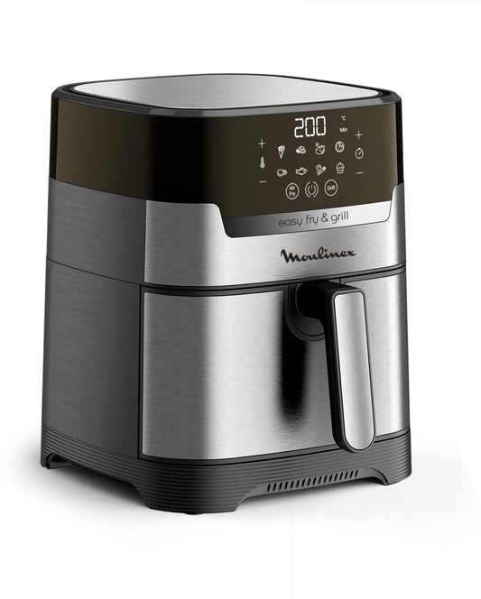 Moulinex Easy Fry & Grill EZ505D - 2-in-1 air fryer and grill, digital touchscreen, 8 cooking programs, stainless steel, serves 6.