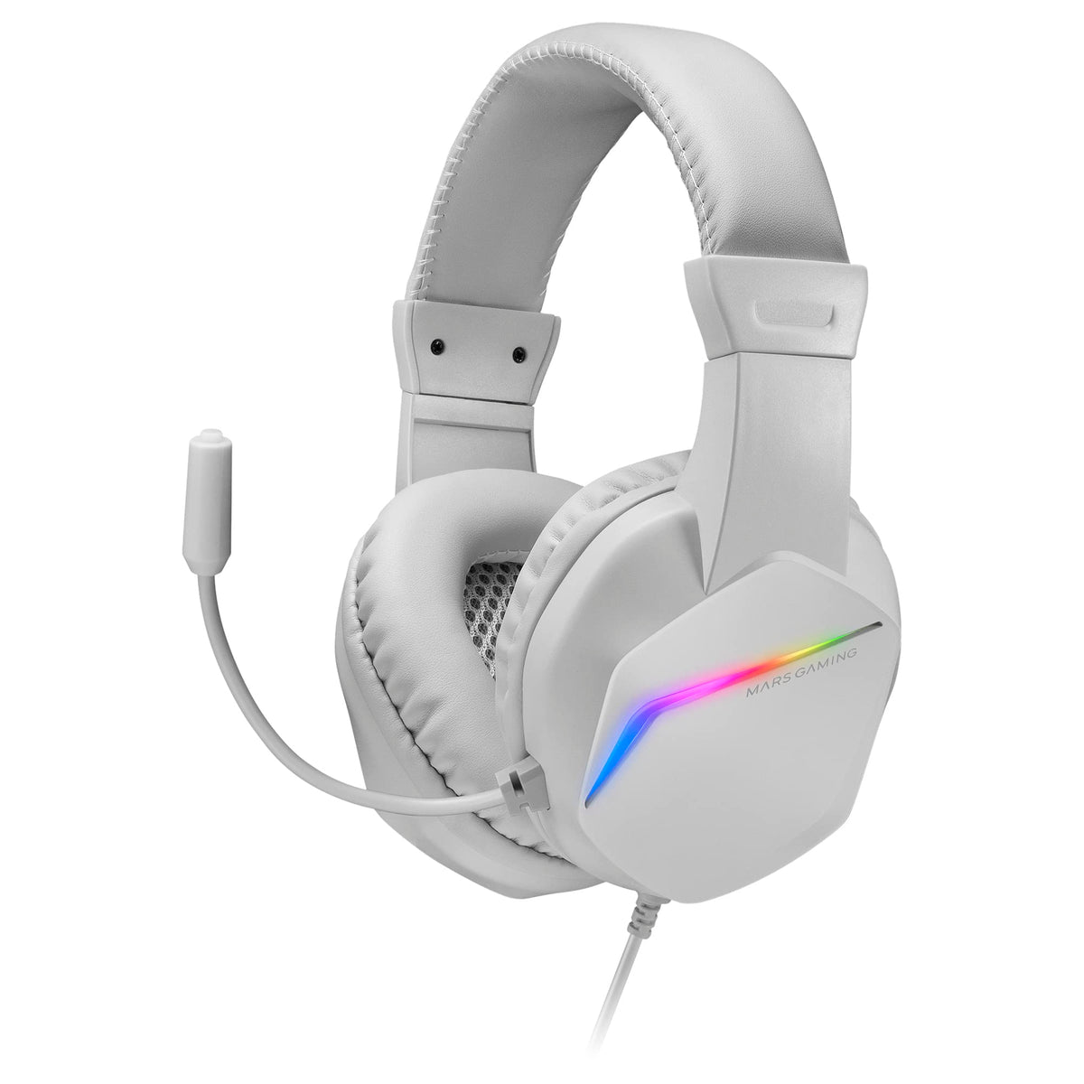 Mars Gaming MH122 FRGB over-ear austiņas ar mikrofonu, HiFi skaņa, trokšņu slāpēšana, īpaši vieglas, PS4 PS5 Xbox Switch Switch 2 Tablet Windows Mac, baltas, MH122W, Large