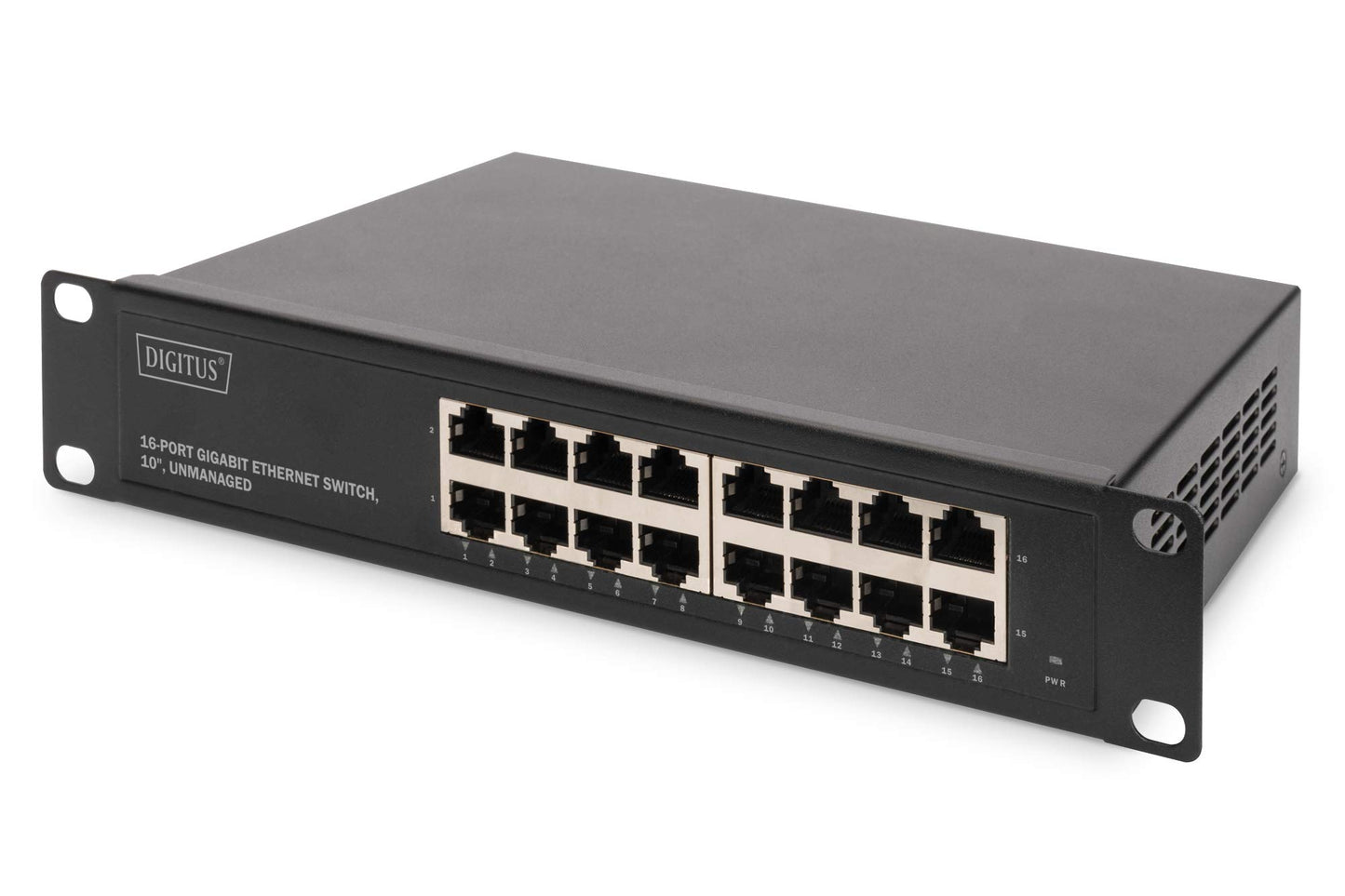 16 portu Gigabit tīkla slēdzis DIGITUS, 10 collu 1HE, 1 Gbit/s, nevadāms
