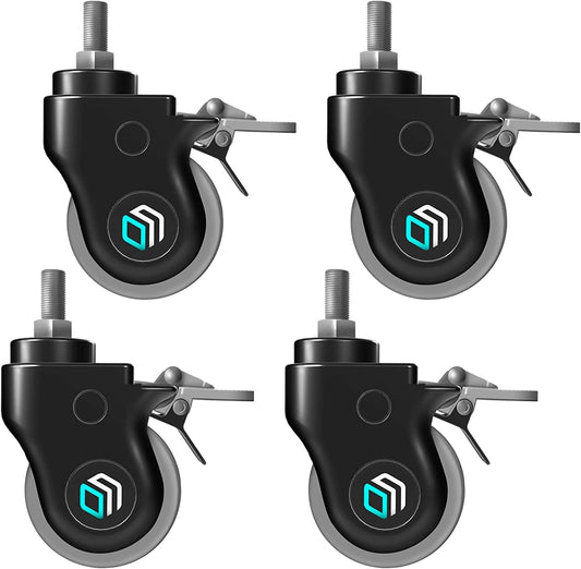 ONKRON dizaina riteņi ⌀100 mm mobilajiem TV statīviem TV statīvam TV ratiņiem televizoriem ar elastīgu gumiju, divkāršu fiksāciju, 4 gab. (AWL100) melns