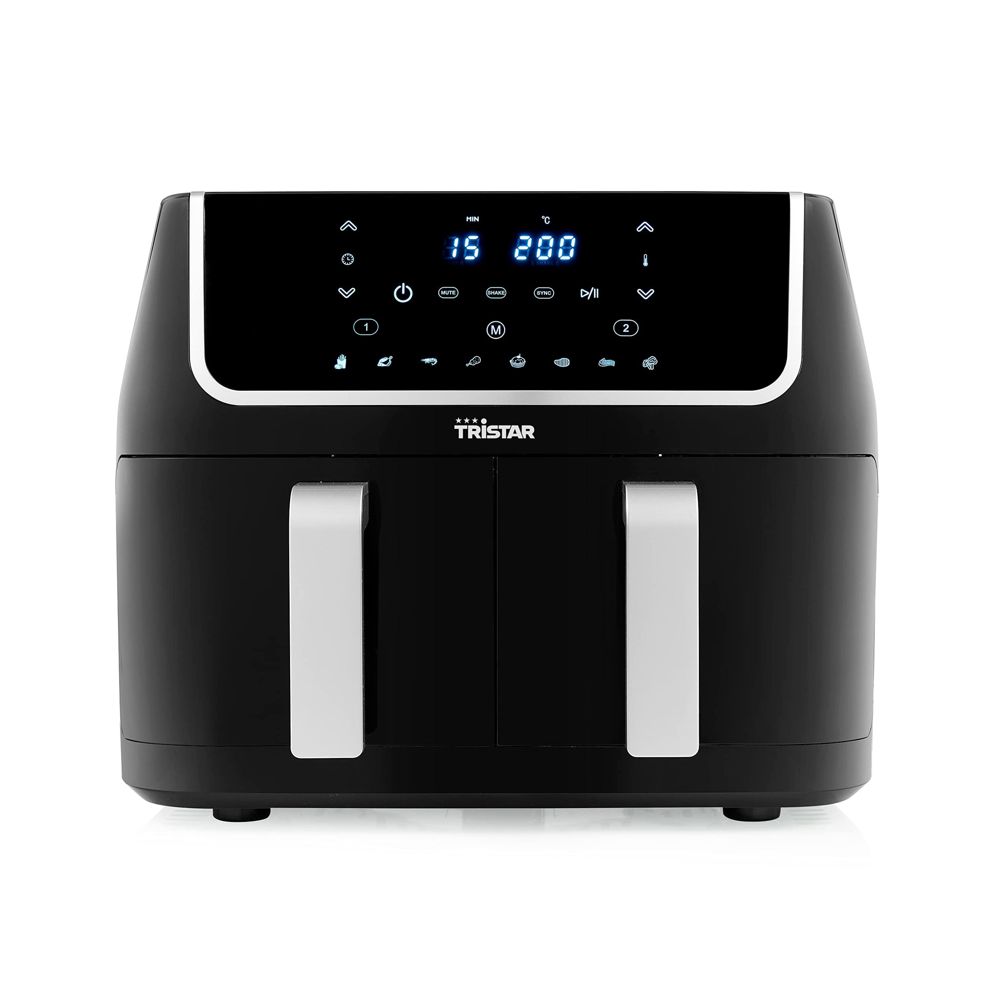 Tristar karstā gaisa fritēšanas ierīce FR-6970 - 2 x 4,5L, 1800W, 60% enerģijas ietaupījums, 8 programmas, melna.