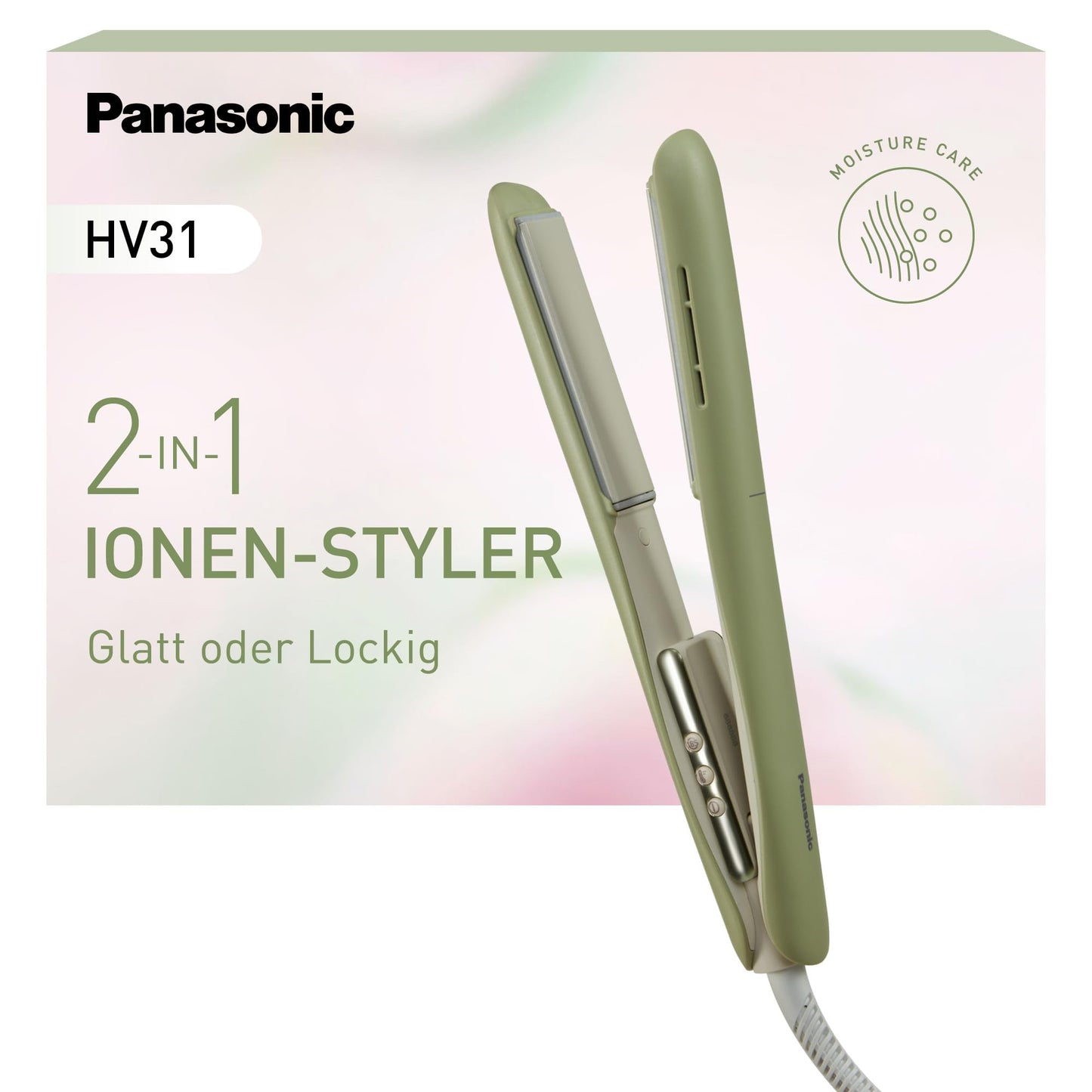 Matu taisnotājs un lokšķēres Panasonic EH-HV31-G503 2-in-1 jonu matu ieveidošanas ierīce, 5 temperatūras līmeņi līdz 210°C, 3D plāksnes, ceļojuma bloķētājs, automātiska sprieguma maiņa, Matcha Green