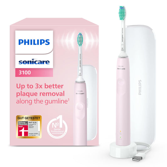 Philips Sonicare 3100 elektriskā zobu birste, skaņas zobu birste, spiediena kontrole un taimeris, ceļojumu maciņš, Sugar Rose, modelis HX3673/11