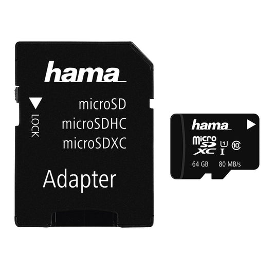 Hama microSDXC 64GB Class 10 UHS-I 80MB/s karte ar SD adapteri