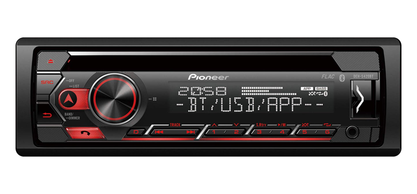 Pioneer DEH-S420BT, 1-DIN autoradio, CD uztvērējs ar RDS, Bluetooth, MP3, USB un AUX ieeju, brīvroku ierīce, Smart Sync lietotne, 13 joslu ekvalaizers, iPod kontrole