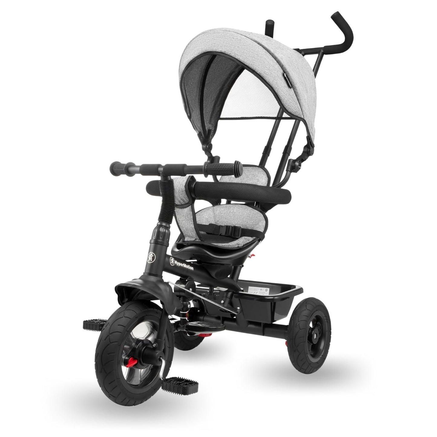 HyperMotion trīsritenis no 1 gada vecuma ar stumjamo rokturi - 3-in-1 bērnu transportlīdzeklis 1-4 gadiem, līdz 20 kg - ar augstumā regulējamu vecāku rokturi un stumšanas stūri, pelēks