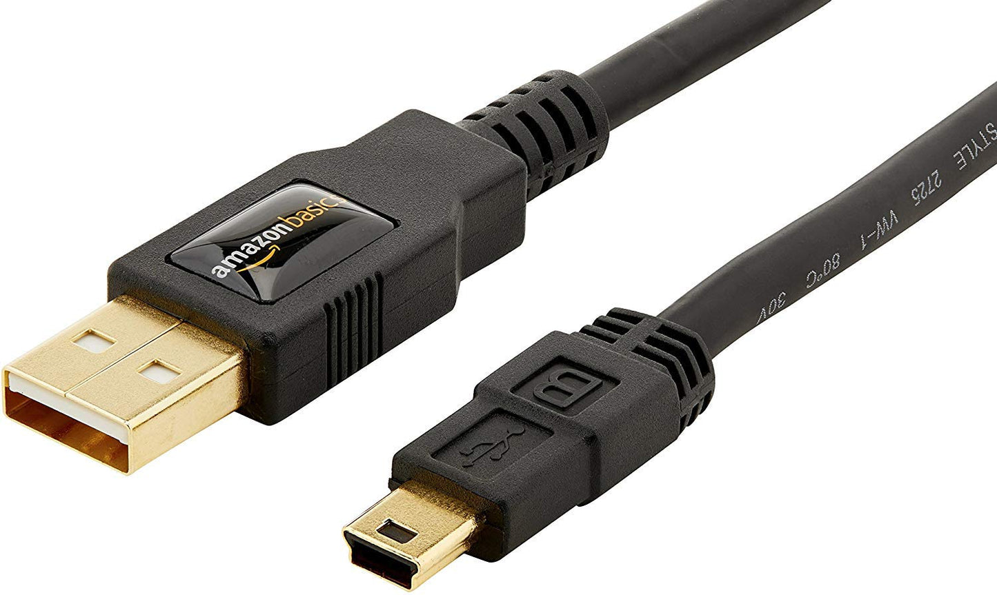 USB-A uz Mini USB 2.0 kabelis, 480 Mbit/s, ar zelta pārklājuma savienotājiem, 0.9 m, melns