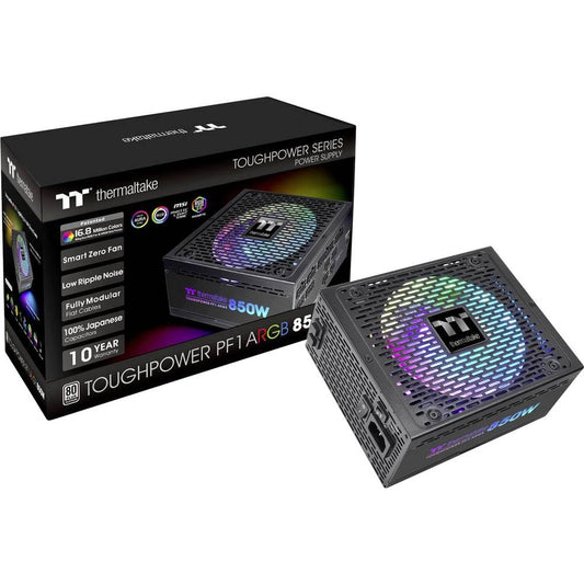 Thermaltake Toughpower PF1 850W ARGB - 80-Plus Platinum, fully modular, quiet 140mm fan, black, ES certified.