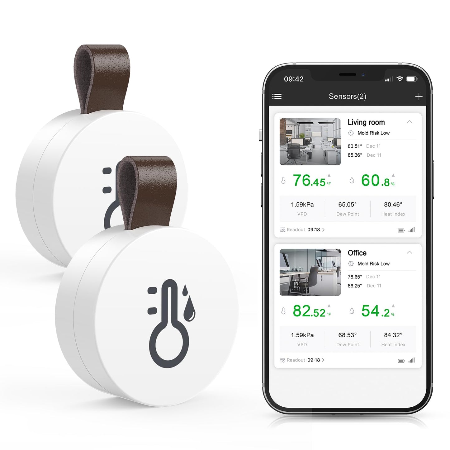 Brifit mini termometrs un higrometrs, Bluetooth termometrs un higrometrs ar lietotni un datu saglabāšanu, digitāls temperatūras un mitruma sensors mājai, birojam, siltumnīcai, vīna pagrabam, 2 gab.