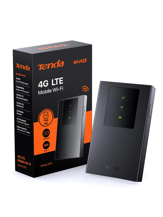 Tenda MF3 mobilais WLAN maršrutētājs SIM kartēm, AX300 Wi-Fi 6 portatīvais karstais punkts, 2100mAh akumulators, USB-C ports, Plug & Play, WPA3, 4G modems, MiFi, mini izmērs, saderīgs ar Nano-SIM kartēm