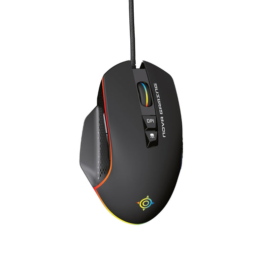 NOVA GAMING TAURUS – vadu spēļu pele ar optisko sensoru, DPI 1200-7200, RGB, 13 LED, 7 pogas, neslīdošas malas.