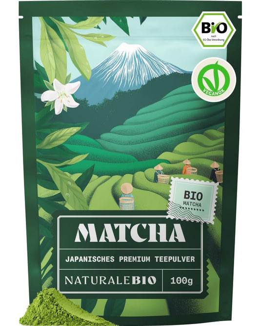 Bioloģisks japāņu Matcha pulveris NaturaleBio ar L-teanīnu