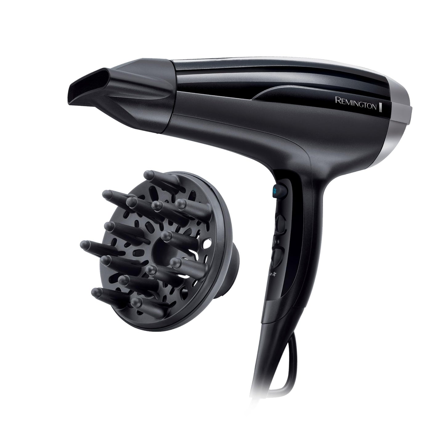Remington matu fēns joni [viegls un jaudīgs] Pro Air-Shine (2300 W, keramikas-turmalīna gredzens, stila uzgalis, difuzors, 3 sildīšanas un 2 atsevišķas ventilatora pakāpes, atdzesēšanas pakāpe) D5215, melns