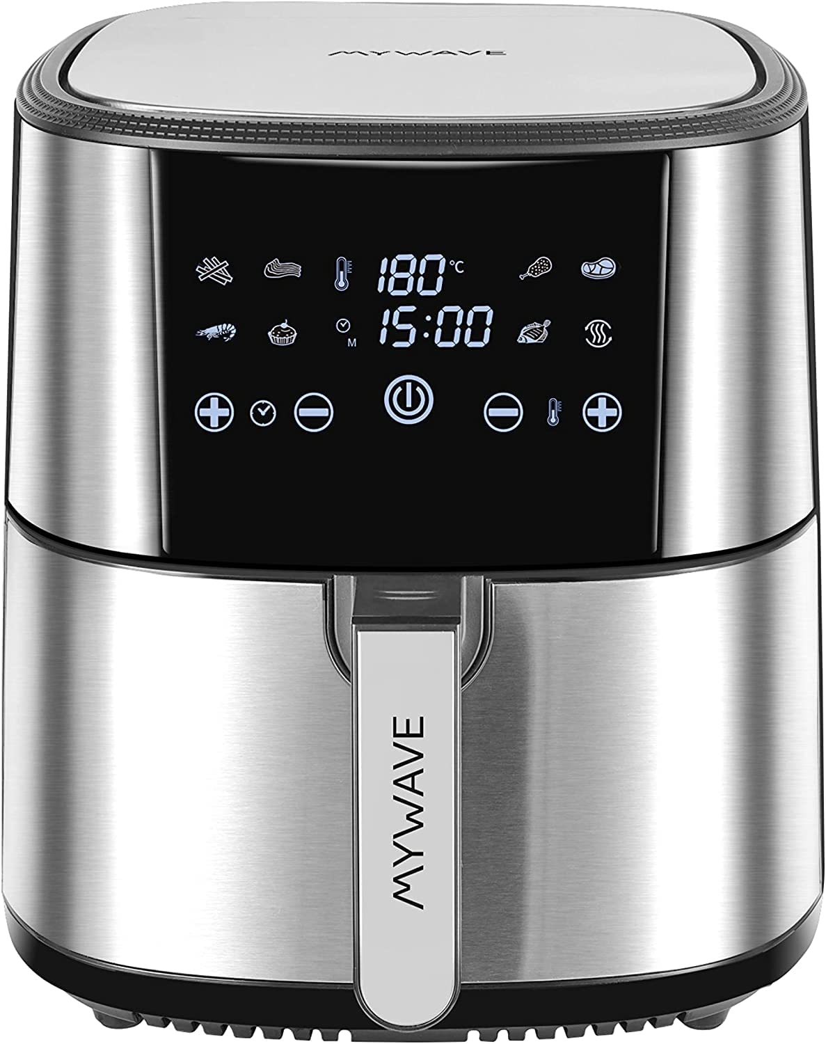 MYWAVE MWFRE-1800 Gaisa cepeškrāsns - 1800W, bez eļļas gatavošana, nerūsējošais tērauds, moderns dizains