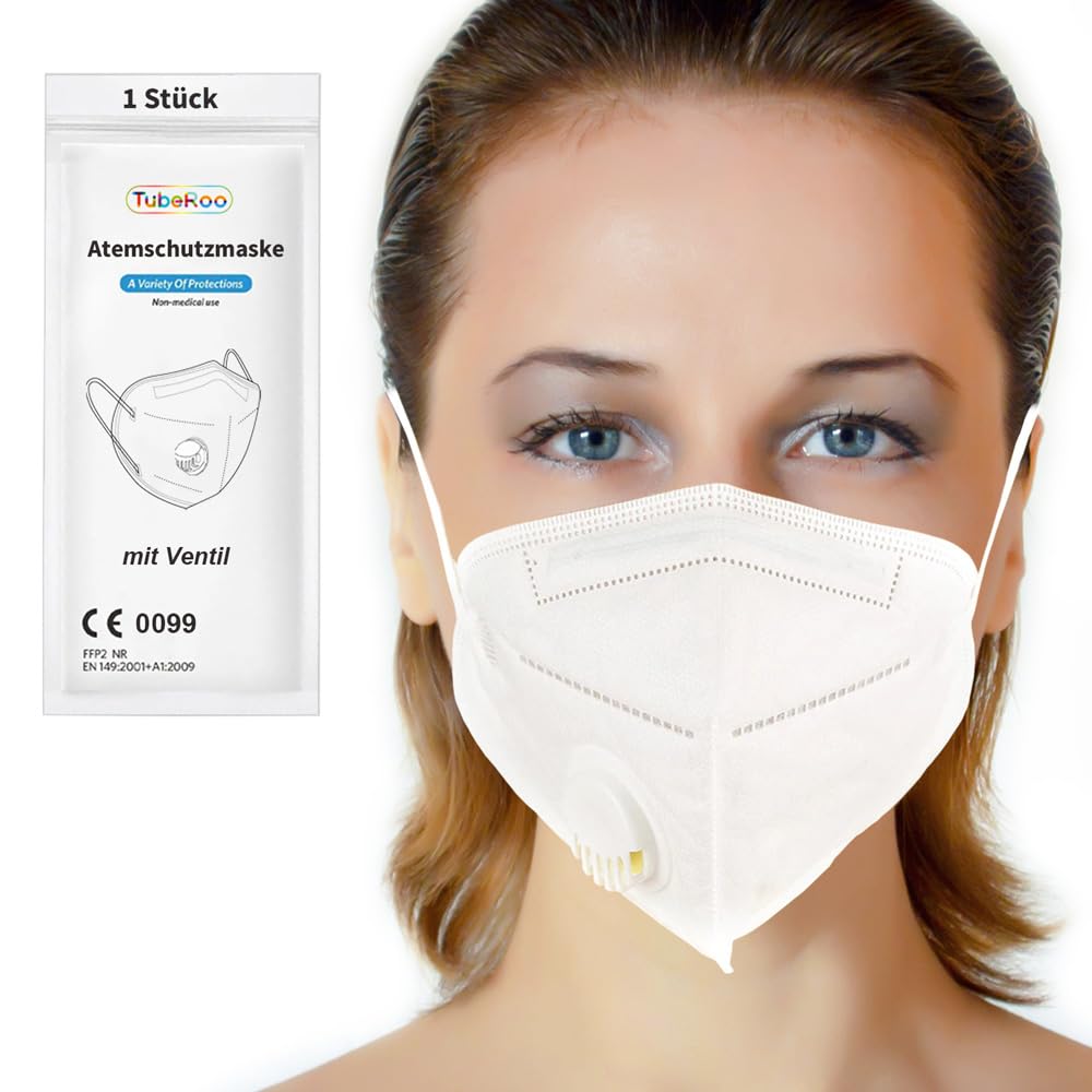 TubeRoo FFP2 maska ar vārstu, 1 gab., putekļu maska, elpošanas aizsardzība, smalkajiem putekļiem, putekļu aizsargmaska, daļiņu filtrs, respirators ar izelpas vārstu