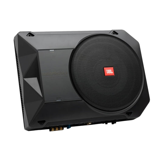 JBL BassPro SL2 aktīvs subwoofers auto komplekts - Car hifi apakšējo sēdekļu bass kaste ar bassreflex woofer kasti liela 200mm un 125 Watt aktīvo pastiprinātāju, melns, 44