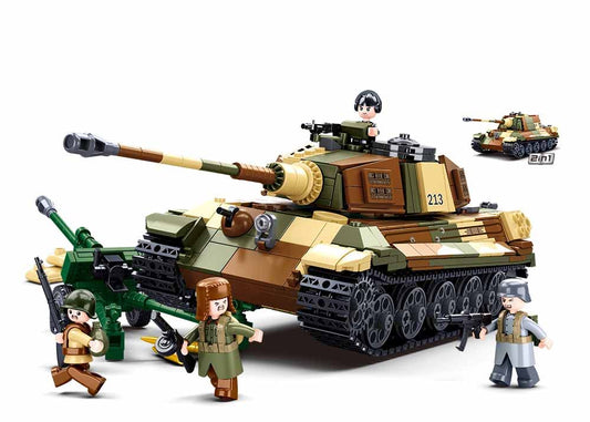 Sluban celtniecības klucīši armija - Karaliskais Tīģeris smagais tanks, 930 gab., daudzkrāsains, M38-B0980