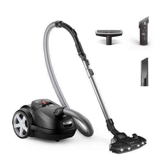 Philips 8000 sērijas putekļsūcējs - 900 W motors, TriActive+ LED uzgalis, HEPA filtrs, 12 m darbības rādiuss, dziļi melns.