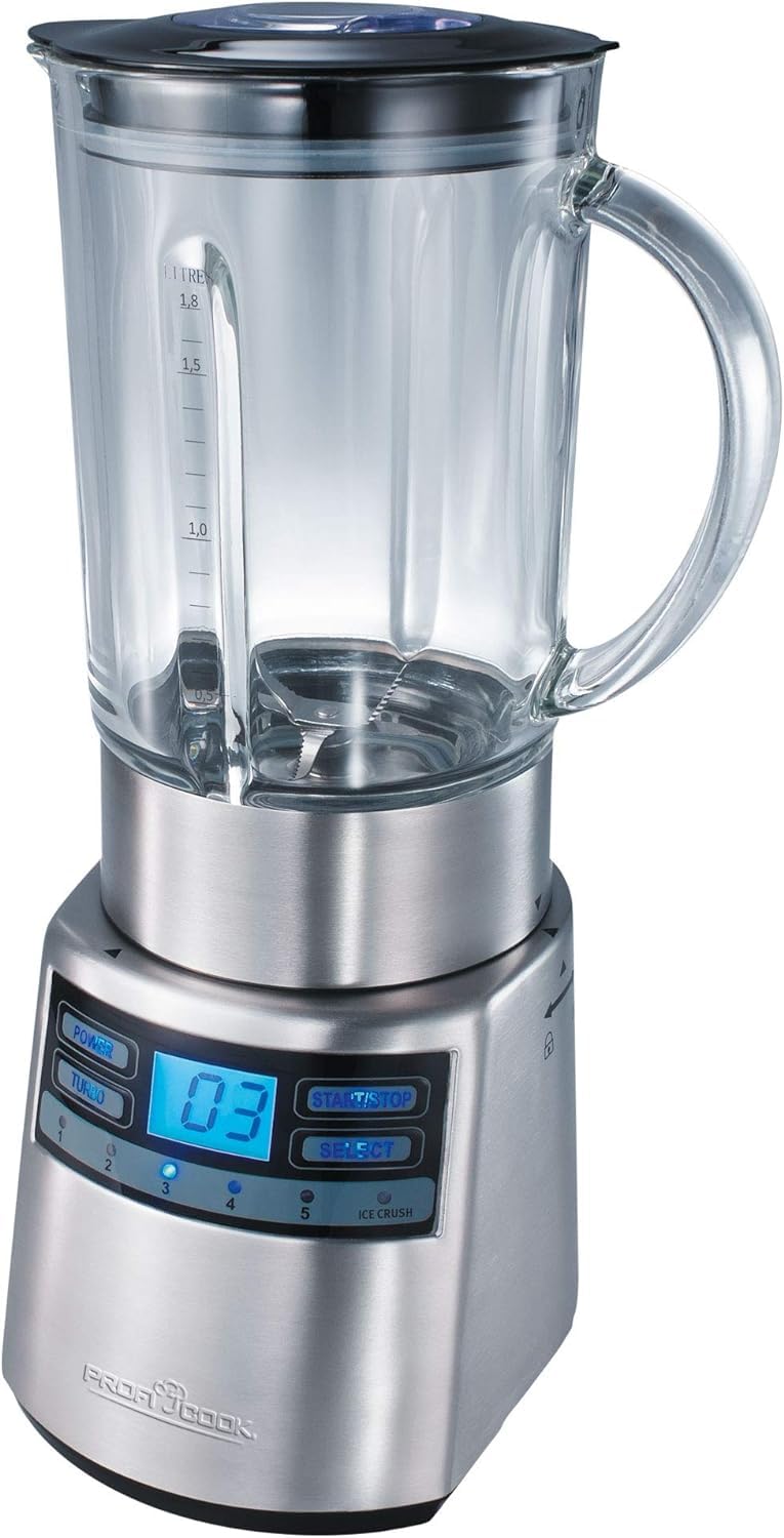 Mikseris un ledus smalcinātājs - nerūsējošais tērauds, stikls, 1,8 l, 1200 W, ideāls piena kokteiļiem un smūtijiem.