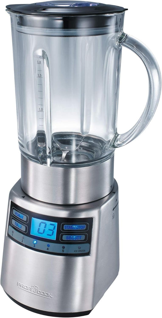 Mikseris un ledus smalcinātājs - nerūsējošais tērauds, stikls, 1,8 l, 1200 W, ideāls piena kokteiļiem un smūtijiem.