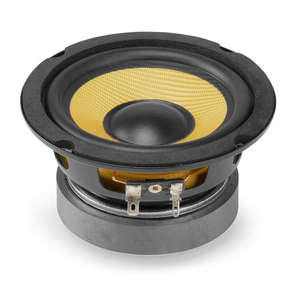 Vonyx WK10 HiFi platjoslas skaļrunis, 4 Zoll iebūvējams skaļrunis ar Kevlar membrānu, 150W Max, 8 Ohm, karstumizturīga spole, ferīta magnēts, 92mm diametrs, mājas kinozāles basa skaļrunis - melns/dzeltens