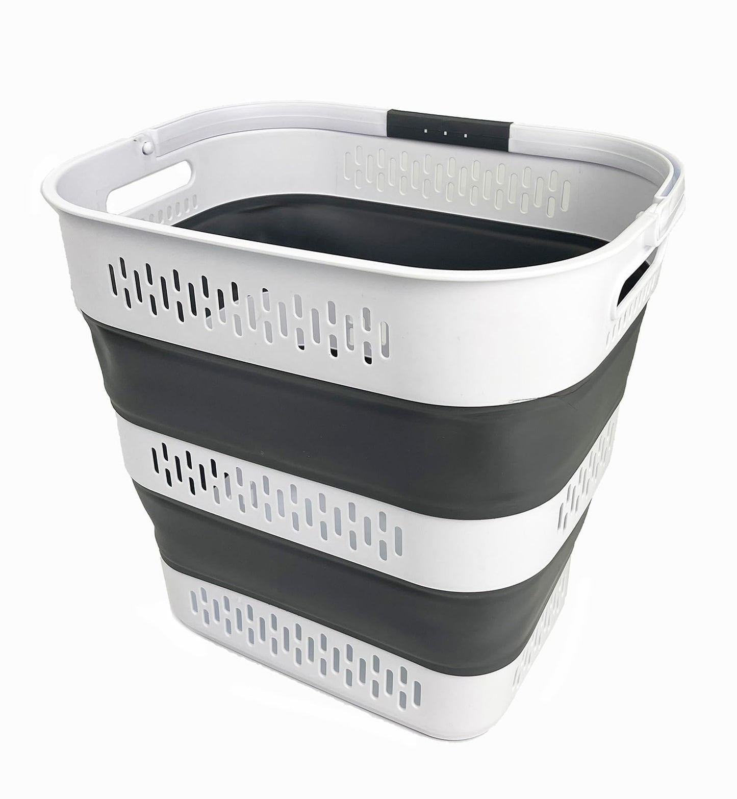 Salokāms veļas grozs 40L SAMMART no plastmasas ar rokturiem – salokāms uzglabāšanas grozs un organizators ar pop-up funkciju, pārnēsājams veļas savācējs, vietu taupošs, 1, Weiß/Stahlgrau