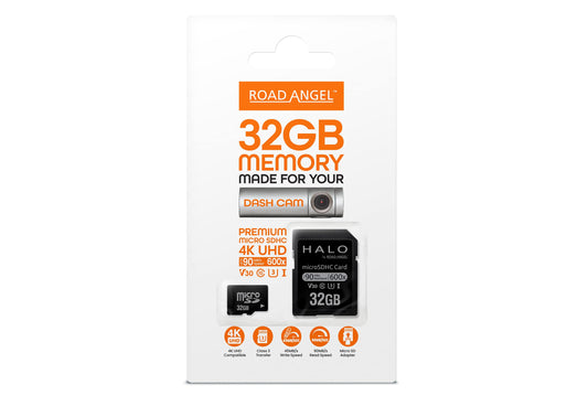 Road Angel, 32GB SD karte, izstrādāta dashcamām, piemērota visām viedtālruņu un elektroniskajām ierīcēm, Class 3 pārsūtīšana, Micro-SD adapteris - melns
