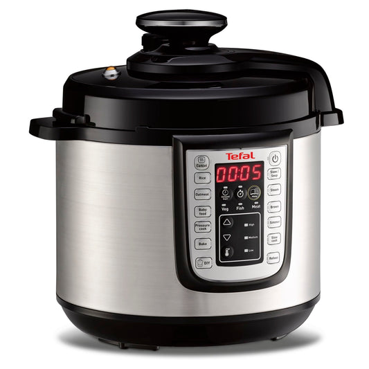 Tefal CY505E Fast & Delicious Multivārītājs, elektriskais spiediena katls, 6 L jauda, 25 automātiskās programmas, līdz 80 % ātrāka vārīšana, enerģijas taupīšana, receptes grāmata, 1200 W, nerūsējošais tērauds