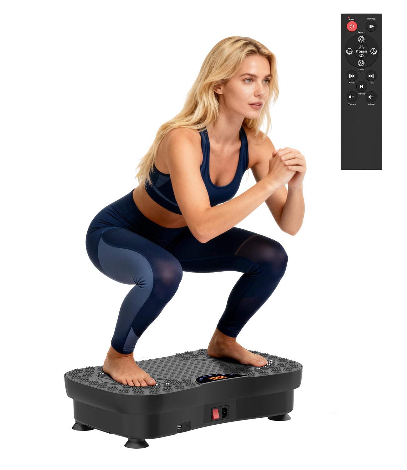 Vibrācijas platforma 200W Rehabilitācijas platforma sportam mājām ar tālvadības pulti, 120 līmeņi, ultraskaņa un gumijas kājiņas – mājas treniņiem, muskuļu tonizēšanai un atjaunošanās procesam, ideāli sievietēm un senioriem