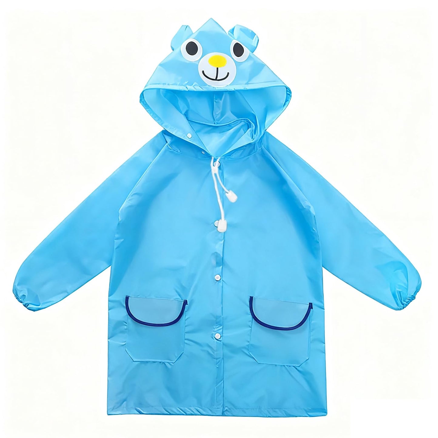 Bērnu lietus jaka | bērnu lietus pončo | lietus tērps bērniem 4–7 gadi – zils lāča dizains | ūdensizturīga jaka ar kapuci | unisex 80–130 cm | skolai un āra rotaļām