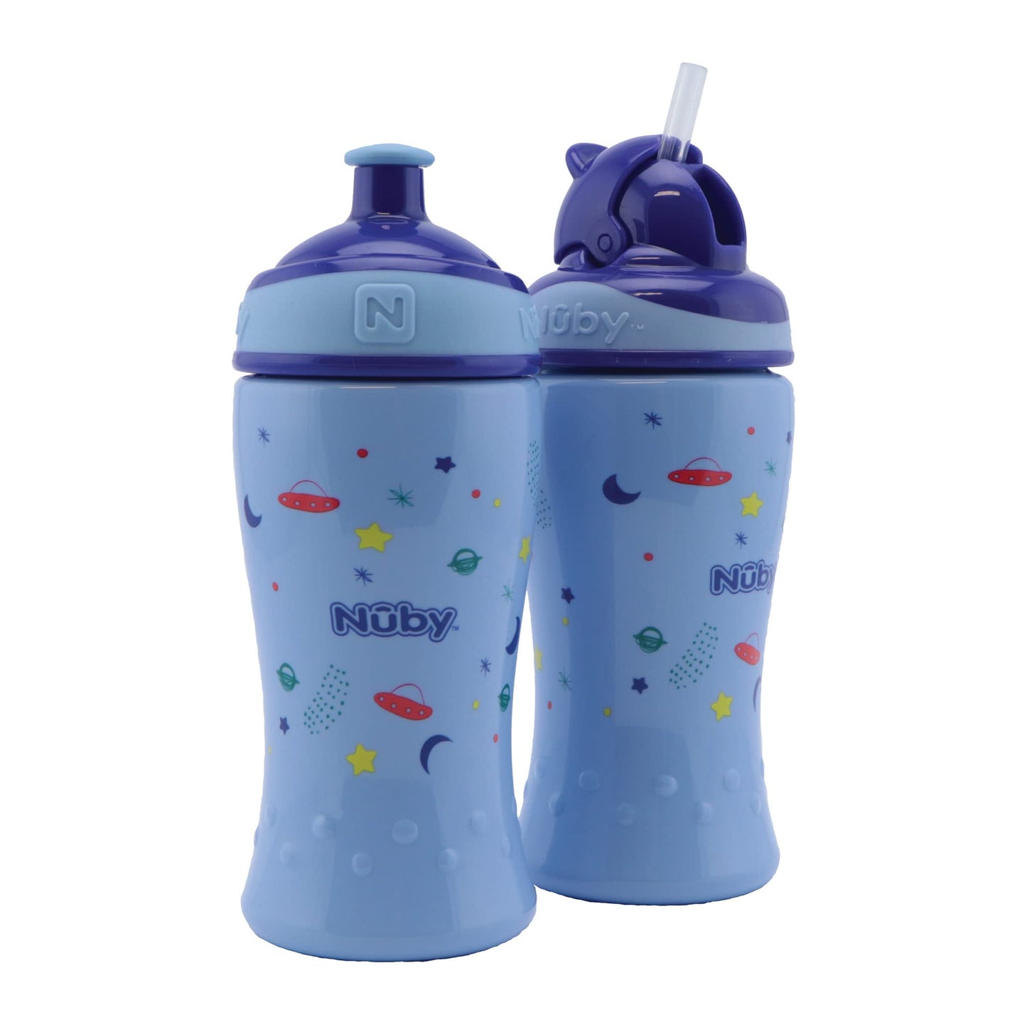 Bērnu dzeramtrauku komplekts Nuby 2 gab. Flip-it un Pop-up, hermētisks, bez BPA, zils, 360ml