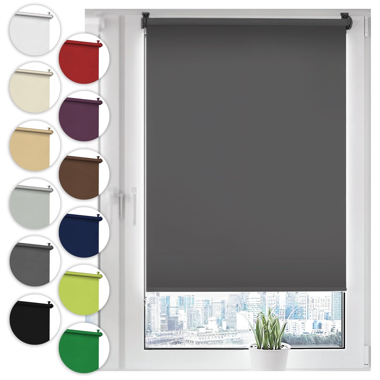 Aptumšojošā rullo žalūzija Sonello Klemmfix bez urbšanas, 90cm x 130cm, pelēka